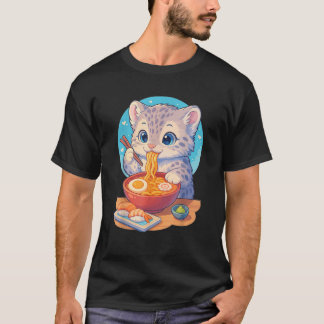 Camiseta Snow Leopard Eats Ramen Noodles Japanese Vintage 