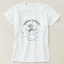Camiseta SNOW LOVER Text with Cute Snowman Fun White       