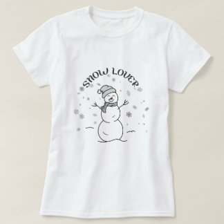 Camiseta SNOW LOVER Text with Cute Snowman Fun White       