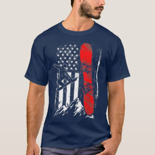 Camiseta Snowboard Bandera Americana Invierno Deporte Nieve