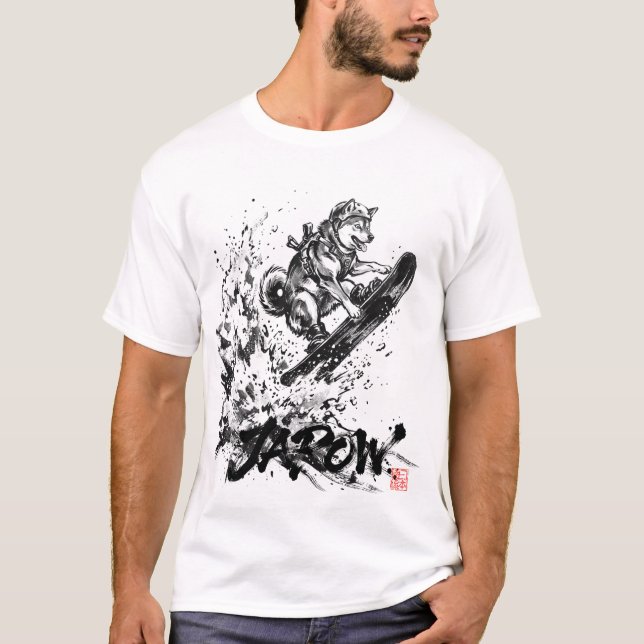 Camiseta Snowboard Brush Art - Snowboarder Dog Huskey (Anverso)