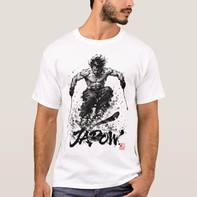 Camiseta Snowboard Brush Art - Standing Samurai Musashi Ski (Anverso)