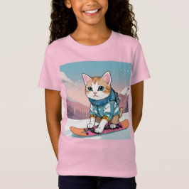 Camiseta Snowboard Cat Anime Adventure