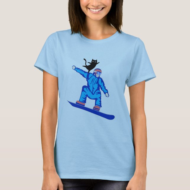 Camiseta Snowboard con un acto de equilibrio de gatos (Anverso)