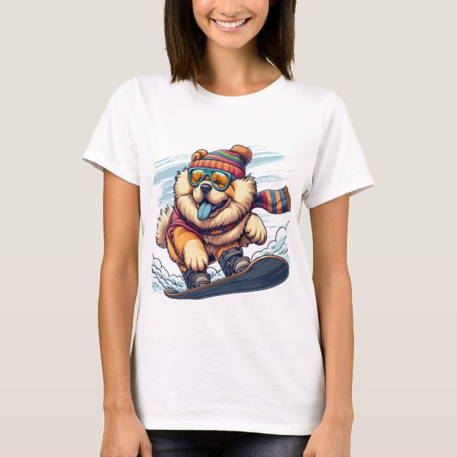 Camiseta snowboard deportivo de invierno chow-chow (Anverso)