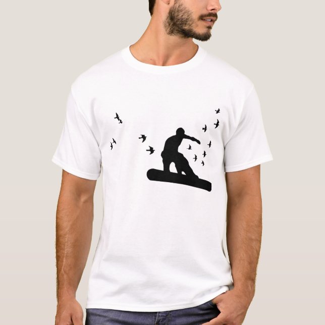 Camiseta snowboard. tablero con los pájaros. negro (Anverso)