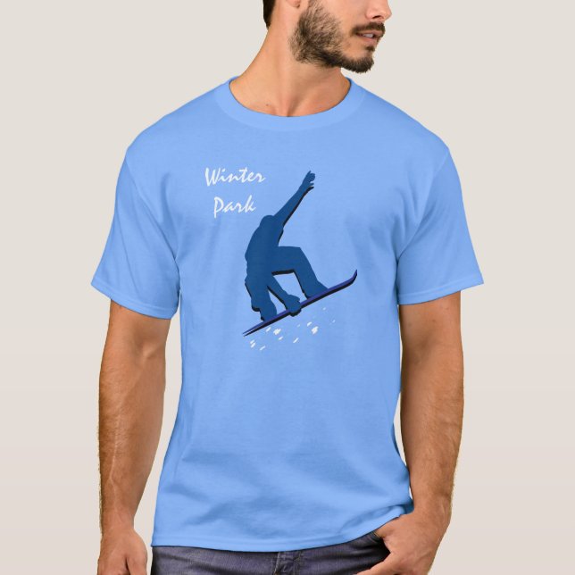 Camiseta Snowboarder del azul del parque del invierno (Anverso)
