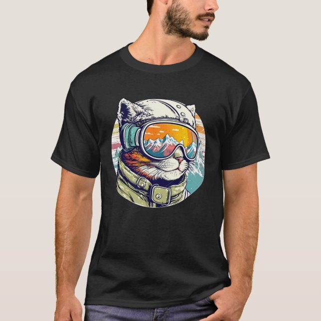 Camiseta Snowboarding Cat Cool Snowboarder or Skier Mountai (Anverso)