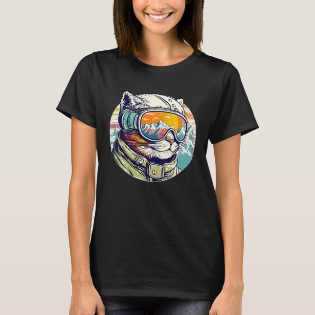 Camiseta Snowboarding Cat Cool Snowboarder or Skier Mountai (Anverso)