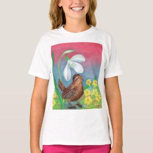 Camiseta Snowdrop & wren bird llama a los Chicas primaveral