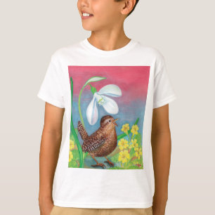 Camiseta Snowdrop & wren bird llama a los niños primaverale
