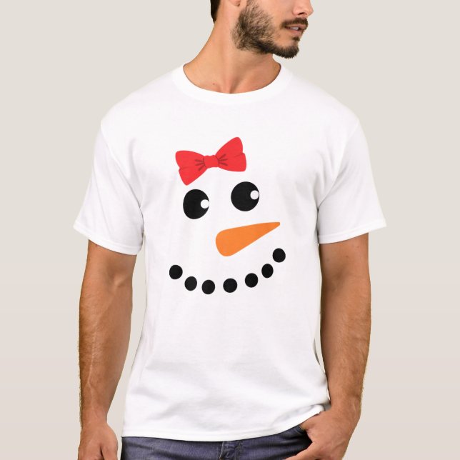 Camiseta Snowgirl Costume Red Bow Girl Snowman Face Matchin (Anverso)