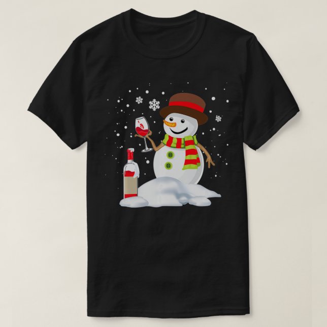 Camiseta Snowman bebiendo vino rojo Funny Pareja C (Diseño del anverso)