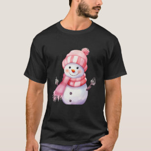 Camiseta Snowman Carrot Nose Pink Stripe Scarf Winter Chris