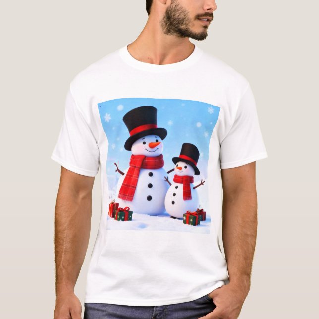 Camiseta Snowman Celebration in the Winter Hills (Anverso)