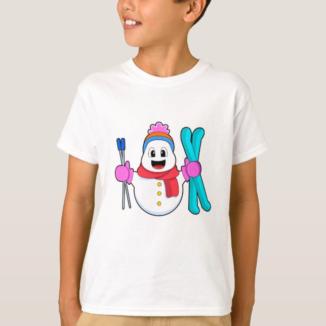 Camiseta Snowman como esquiador con esquí (Anverso)