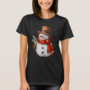 Camiseta Snowman con el invierno de escarf Red Checker Carr