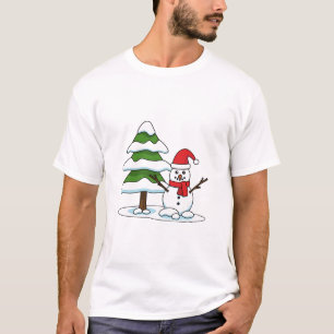 Camiseta Snowman con un árbol de pino con nieve