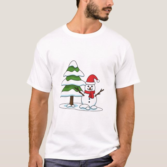 Camiseta Snowman con un árbol de pino con nieve (Anverso)