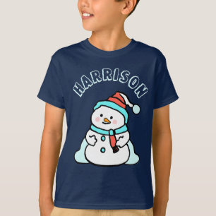 Camiseta Snowman Custom Name Boys Navidades de la Marina
