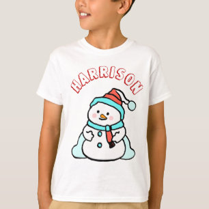 Camiseta Snowman Custom Name Boys White Navidades