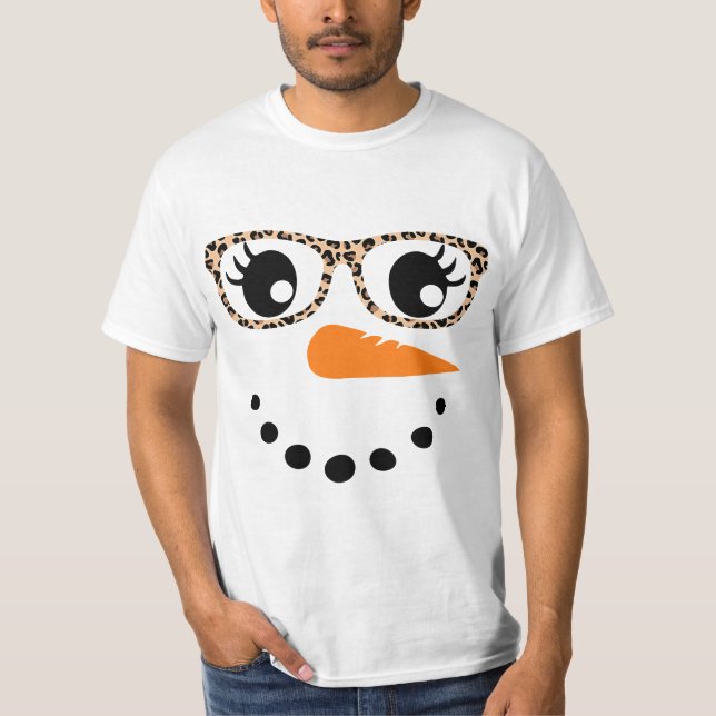 Camiseta Snowman Face Carrot Nose Eyelashes Leopard Glasses (Anverso)