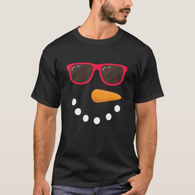 Camiseta Snowman Face Gafas de sol Ropa de nieve 2 (Anverso)