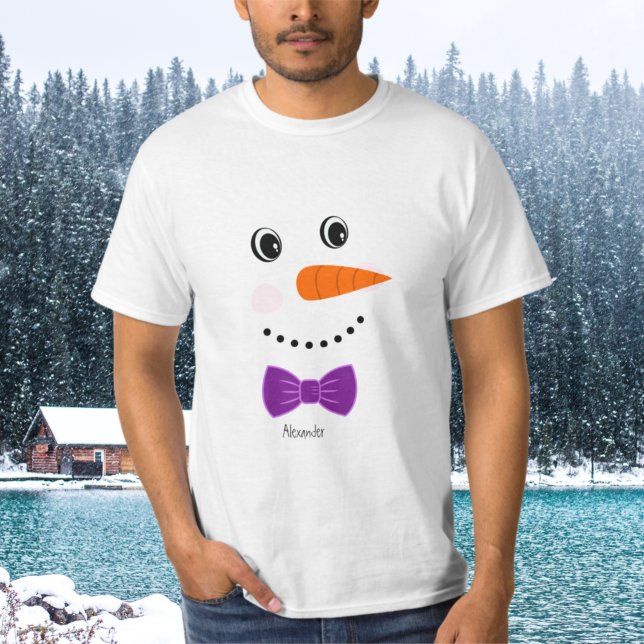 Camiseta Snowman Face Purple Bowtie (Subido por el creador)