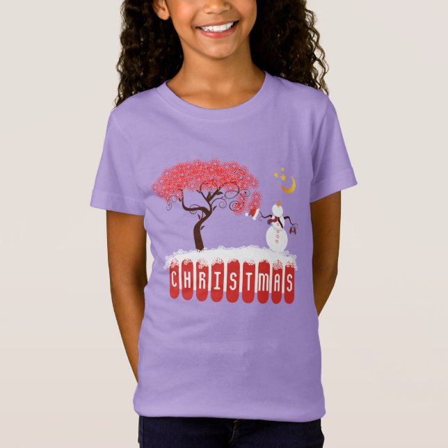 Camiseta Snowman gobierna a Snowman mirando hacia la luna (Anverso)