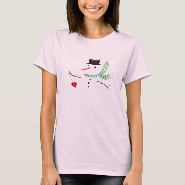 Camiseta Snowman Heart Illustrated Winter Design (Anverso)