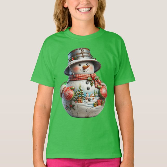 Camiseta  Snowman in Red Scarf, Christmas, Author Natasha U (Anverso)