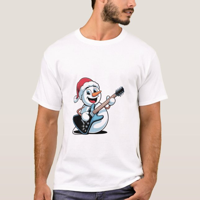 Camiseta Snowman interpretando Santa Navidades de guitarra  (Anverso)