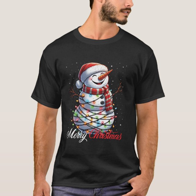 Camiseta Snowman Merry Christmas Ilumina la nieve de Santa  (Anverso)