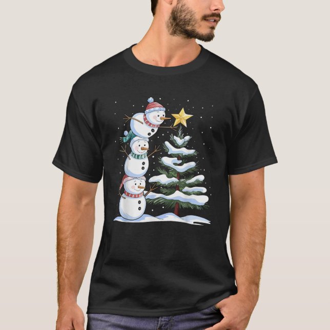 Camiseta Snowman Merry Christmas Xmas Tree Snow Family Paja (Anverso)