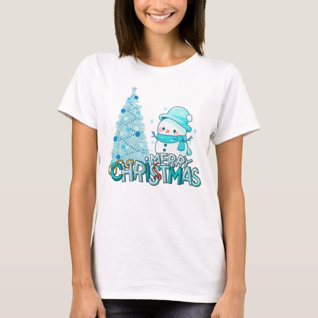 Camiseta Snowman Merry Christmas Xmas Tree Snow T-Shirt (Anverso)