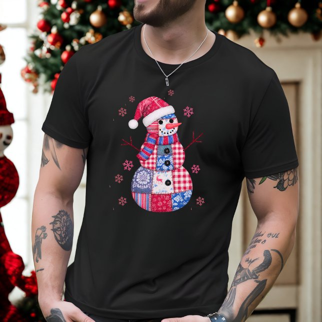 Camiseta Snowman, Navidades de patchwork con copos de nieve (Subido por el creador)