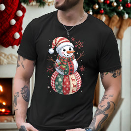 Camiseta Snowman, Navidades de patchwork con copos de nieve