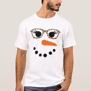 Camiseta Snowman Para Mujeres Leopardo Eyelashes Glass Chri