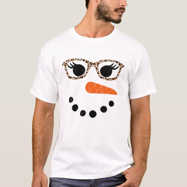 Camiseta Snowman Para Mujeres Leopardo Eyelashes Glass Chri (Anverso)