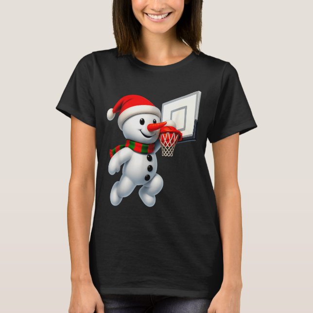 Camiseta Snowman Playing Basketball Merry Christmas Pajamas (Anverso)