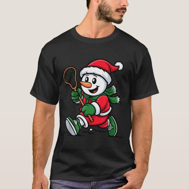 Camiseta Snowman Santa Hat Playing Lacrosse Christmas Playe (Anverso)