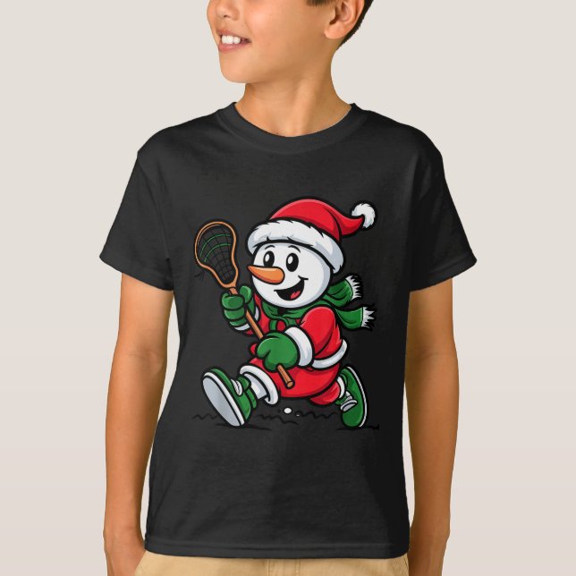Camiseta Snowman Santa Hat Playing Lacrosse Christmas Playe (Anverso)