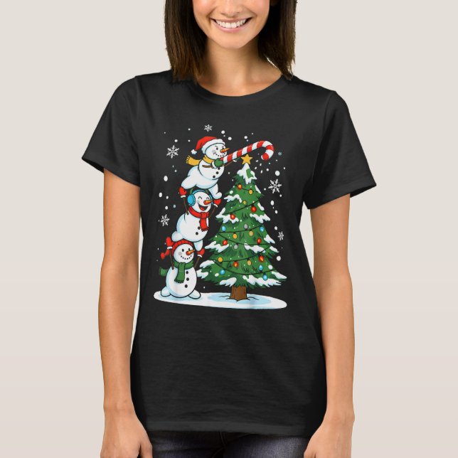 Camiseta Snowman Snowflake, Merry Christmas Tree, Xmas Holi (Anverso)
