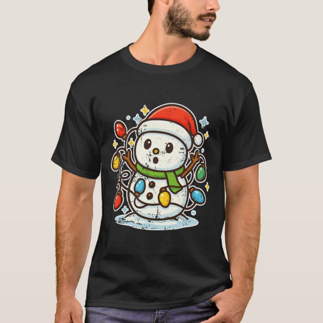 Camiseta Snowman Tangled In Holiday Lights Premium Tri-blen (Anverso)