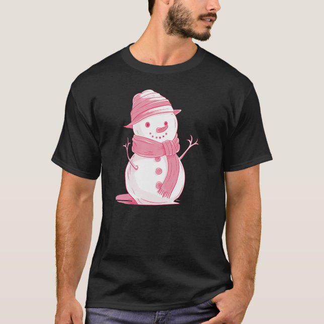 Camiseta Snowman, un Navidad rosado helado (Anverso)
