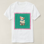 Camiseta Snowman Vintage Christmas<br><div class="desc">Este muñeco de nieve vintage está adornado con un gorra rosa y una bufanda azul para el tiempo frío. Su verde azulado fondo verde está bordeado de purpurina y luego enmarcado con las mellizas rosas.</div>