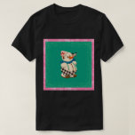 Camiseta Snowman Vintage Christmas sobre el negro<br><div class="desc">Este muñeco de nieve vintage está adornado con un gorra rosa y una bufanda azul para el tiempo frío. Su verde azulado fondo verde está bordeado de purpurina y luego enmarcado con las mellizas rosas.</div>