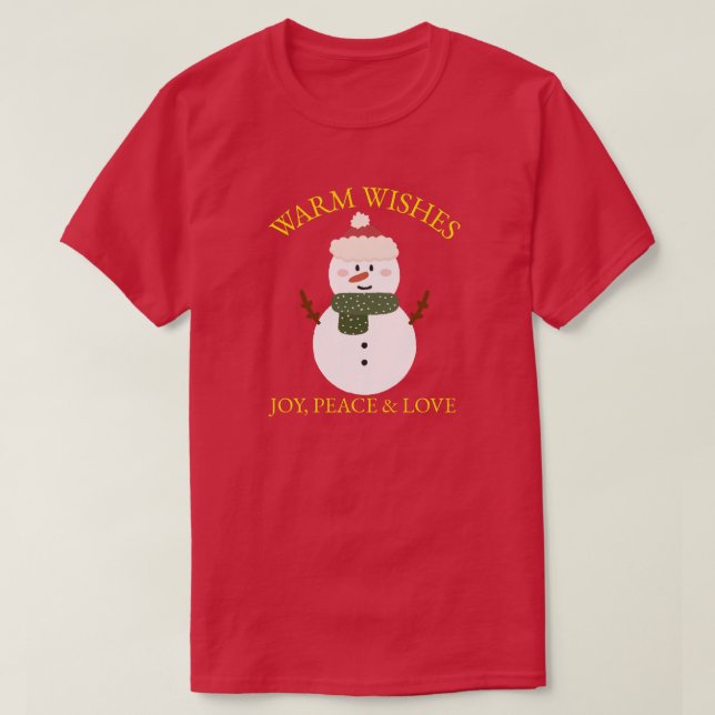 Camiseta Snowman Warm desea alegría paz amor en oro (Diseño del anverso)