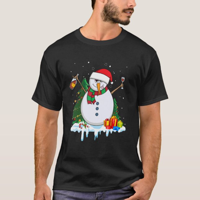 Camiseta Snowman Wine Christmas  Drinking Wine  Xmas (Anverso)
