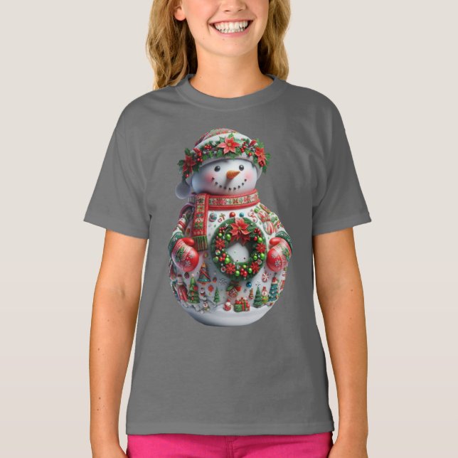 Camiseta  Snowman with Christmas Wreath, Christmas, Author  (Anverso)